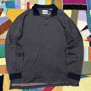 David Leadbetter Diamond Shape Lattice Pattern Long Sleeve Darker Polo XL